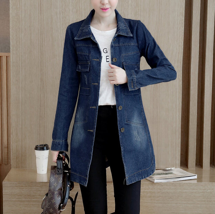 Denim Jacket for Women, Medium Length: dark blue, light blue denim coat/jacket, casual style