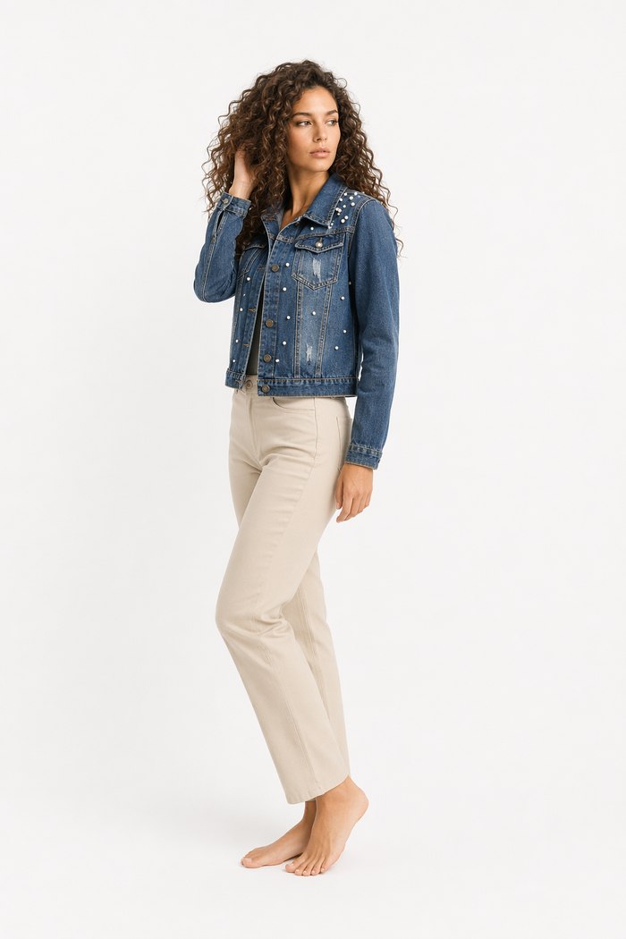 Denim Jacket for Women Adorned with Pearls Default