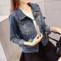 Denim Jacket for Women Adorned with Pearls: blue, silver denim jacket, casual embellished denim style