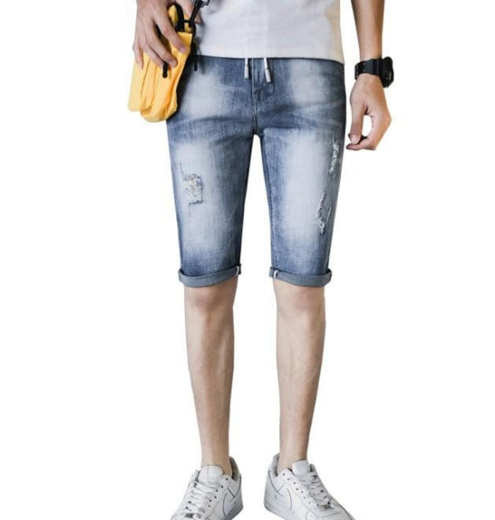 Denim Knee-Length Shorts for Men's Casual Wear: blue, light blue denim shorts, casual style
