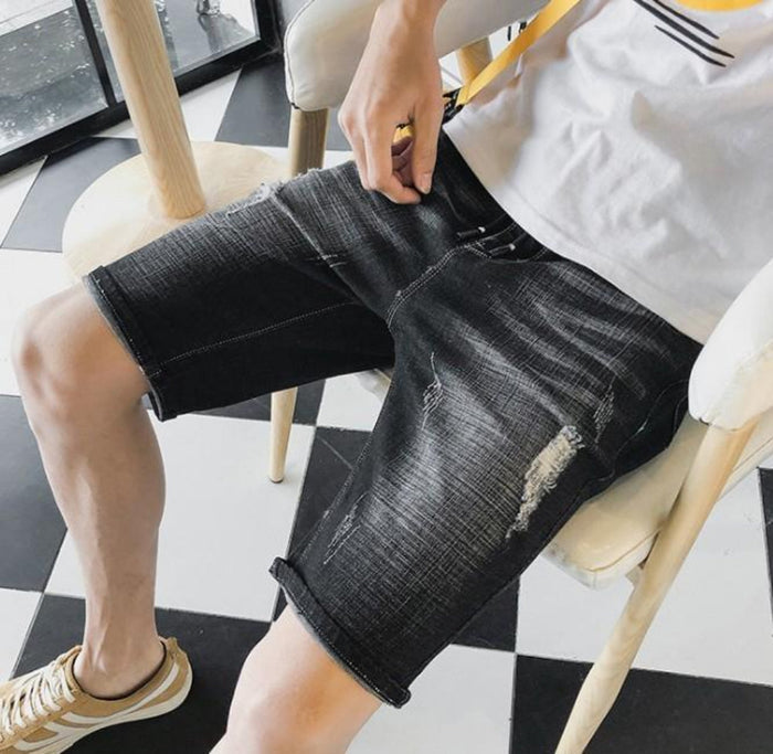 Denim Knee-Length Shorts for Men's Casual Wear: blue, light blue denim shorts, casual style