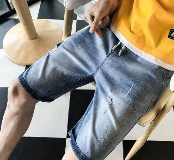 Denim Knee-Length Shorts for Men's Casual Wear: blue, light blue denim shorts, casual style
