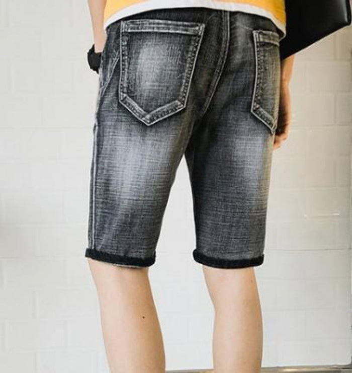 Denim Knee-Length Shorts for Men's Casual Wear: blue, light blue denim shorts, casual style