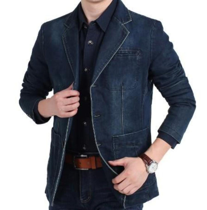 Denim Sports Jacket for Men: dark blue, black men's blazer jacket, casual tailored style