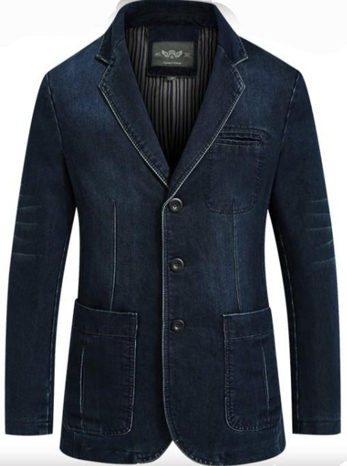 Denim Sports Jacket for Men: dark blue, black men's blazer jacket, casual tailored style
