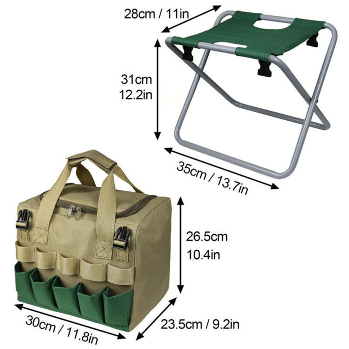 Detachable Mini Chair Multi Purpose Gardening Tool Organizer Bag: beige, green garden tool tote bag, practical utility style