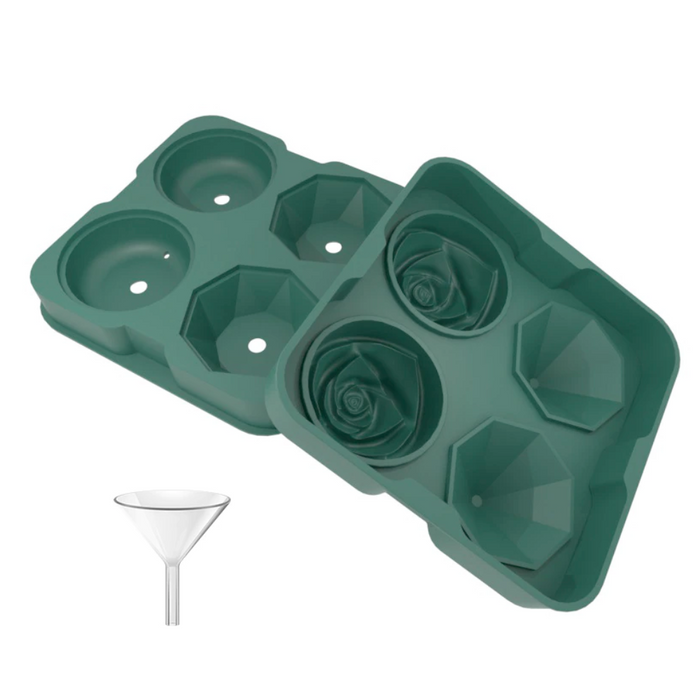 Diamond Rose Ice Cube Mold Maker: dark green, clear rose and diamond shapes, decorative style