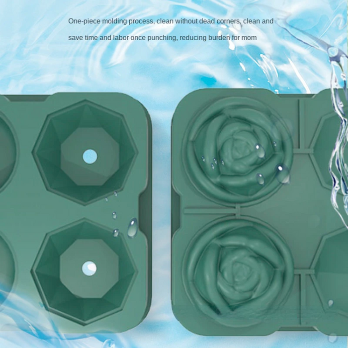 Diamond Rose Ice Cube Mold Maker: dark green, clear rose and diamond shapes, decorative style