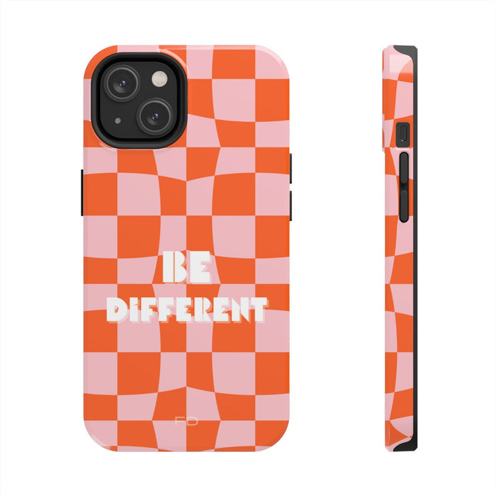 Different Touch iPhone Case with Wireless Charging: orange, light pink phone case, graphic retro style