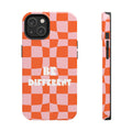 Different Touch iPhone Case with Wireless Charging: orange, light pink phone case, graphic retro style
