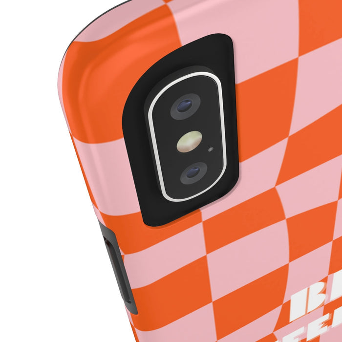 Different Touch iPhone Case with Wireless Charging: orange, light pink phone case, graphic retro style