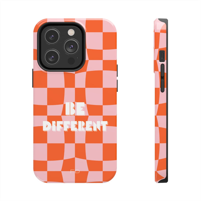 Different Touch iPhone Case with Wireless Charging: orange, light pink phone case, graphic retro style