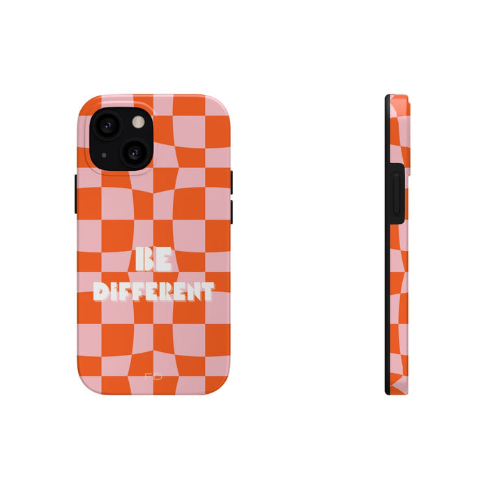 Different Touch iPhone Case with Wireless Charging: orange, light pink phone case, graphic retro style