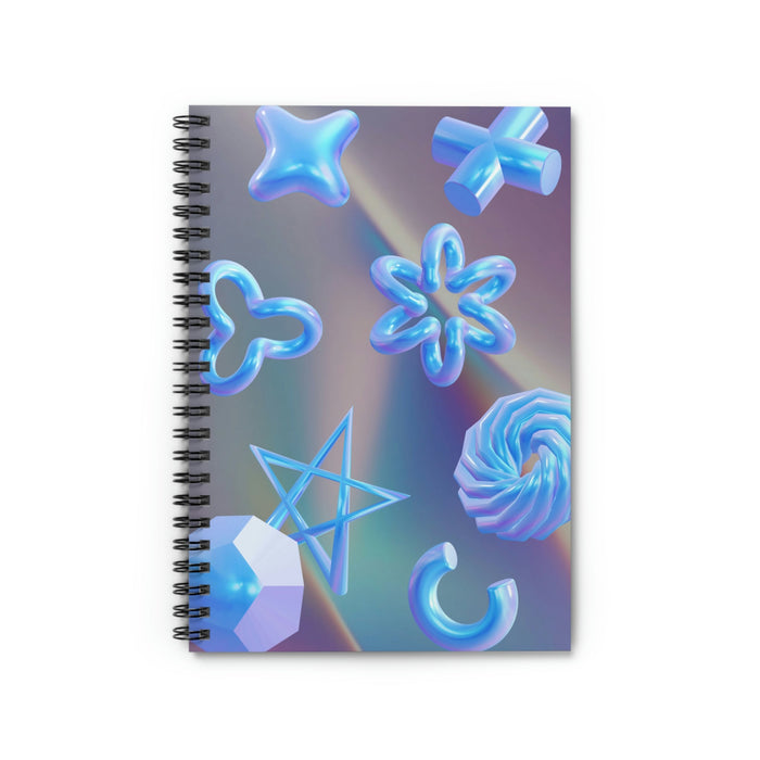 Digital Spiral Notebook: A Space for Your Virtual Ideas: iridescent blue, cyan abstract 3D geometric and floral shapes, futur