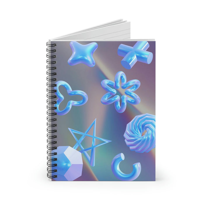 Digital Spiral Notebook: A Space for Your Virtual Ideas: iridescent blue, cyan abstract 3D geometric and floral shapes, futur