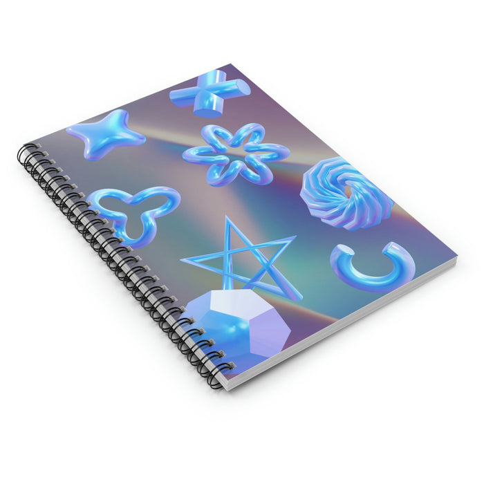 Digital Spiral Notebook: A Space for Your Virtual Ideas: iridescent blue, cyan abstract 3D geometric and floral shapes, futur