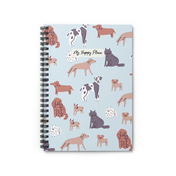 Dog Pattern Spiral Notebook, My Sanctuary for Canine Lovers: light blue, pink dogs, cartoon style