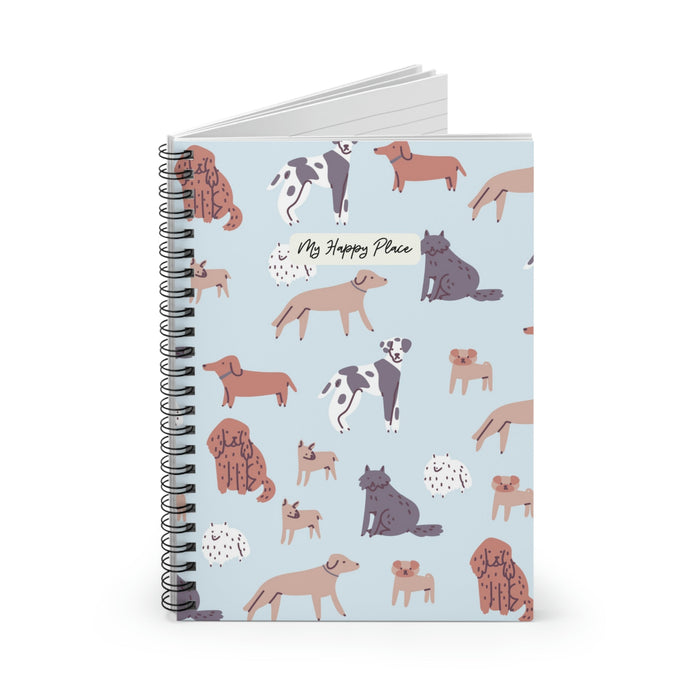 Dog Pattern Spiral Notebook, My Sanctuary for Canine Lovers: light blue, pink dogs, cartoon style