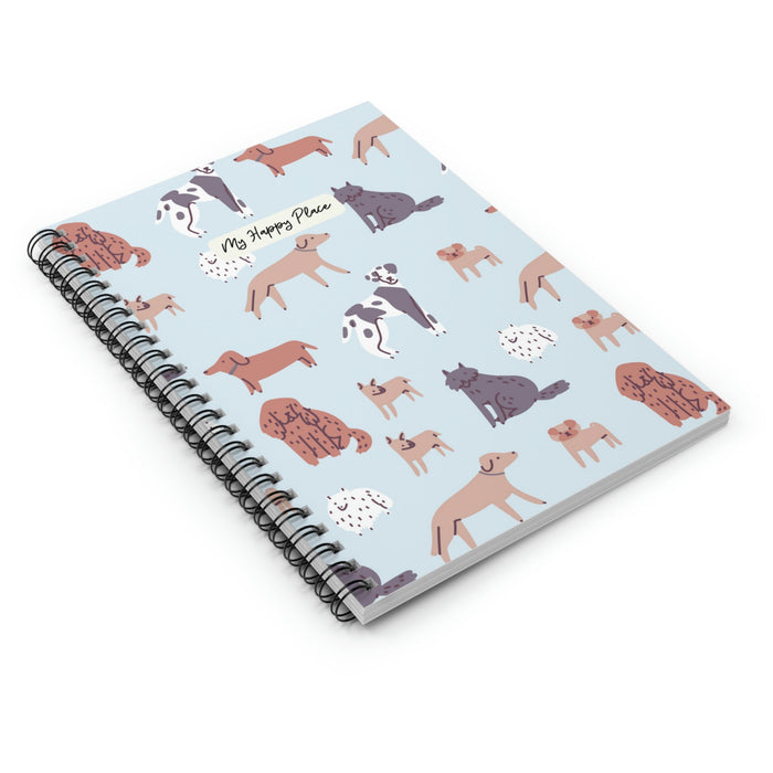 Dog Pattern Spiral Notebook, My Sanctuary for Canine Lovers: light blue, pink dogs, cartoon style