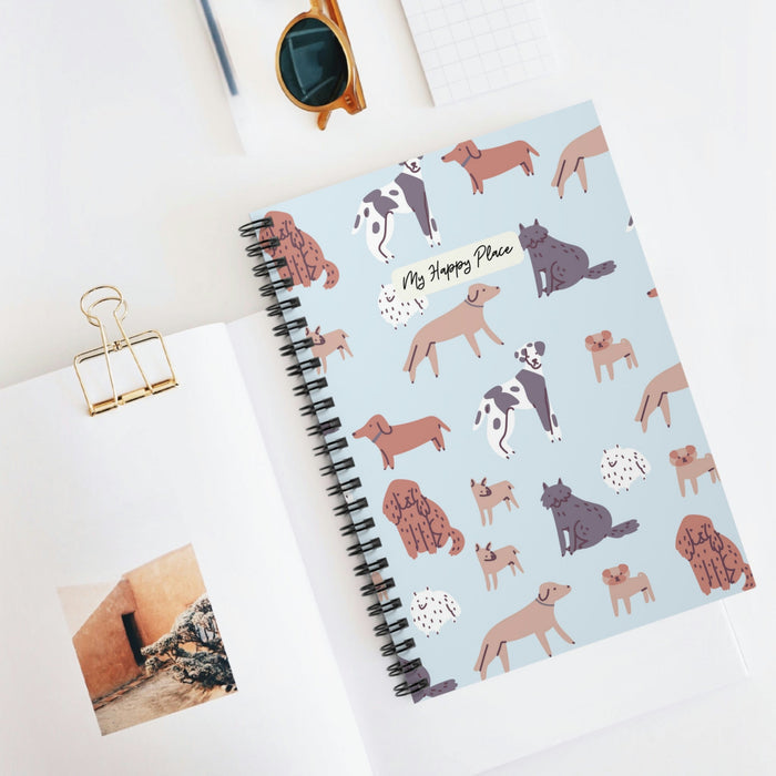Dog Pattern Spiral Notebook, My Sanctuary for Canine Lovers: light blue, pink dogs, cartoon style