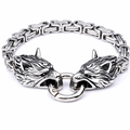 Double Bracelet with Twin Wolf Heads Wolf