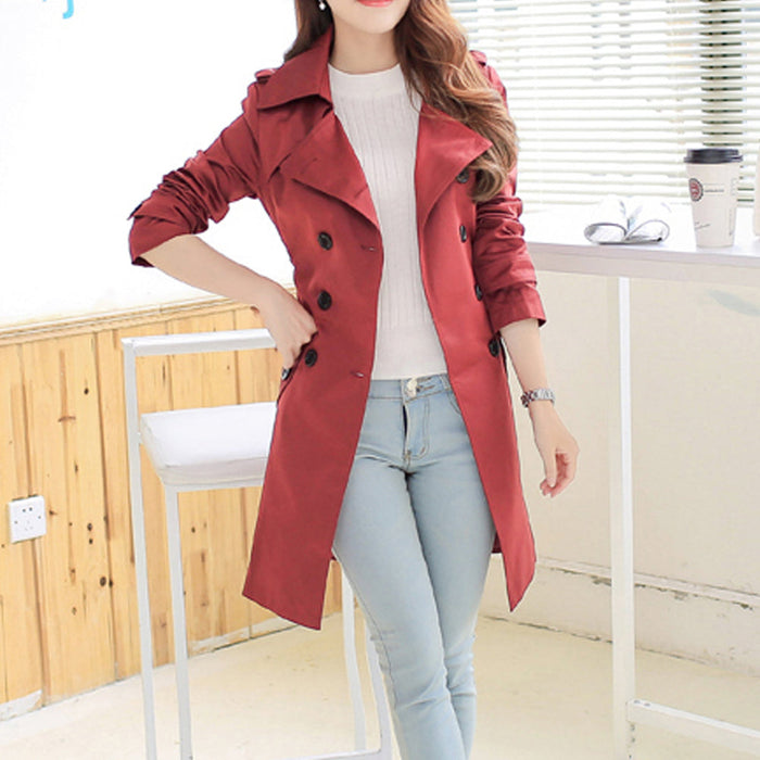 Double-Breasted Khaki Trench Coat for Women's Timeless Style: beige, tan double-breasted trench coat, classic tailored street