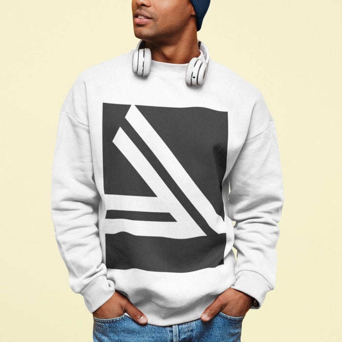 Double Logo Crewneck Sweatshirt for Men: white, black graphic sweatshirt, minimal graphic style