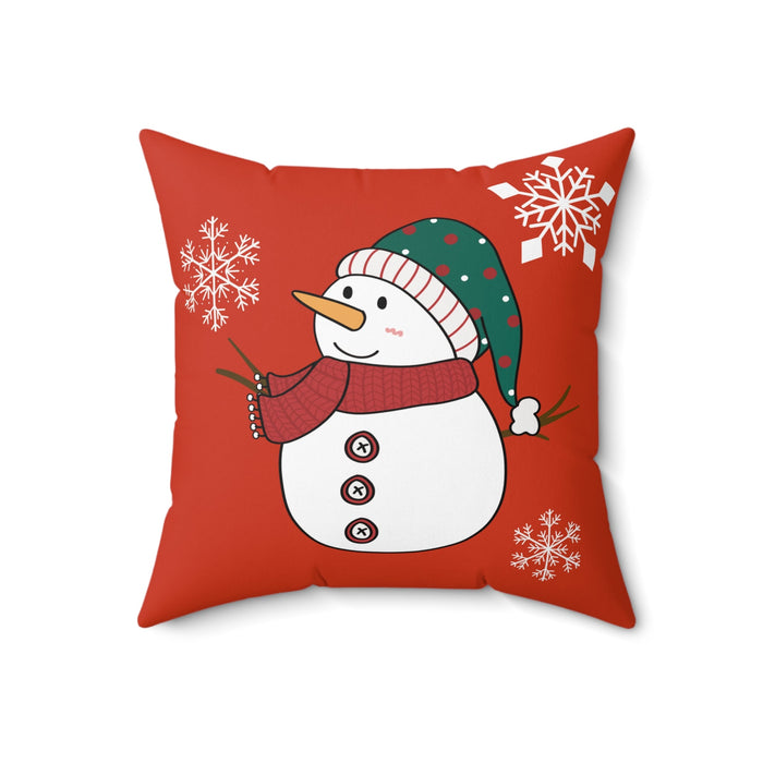 Double-Sided Faux Suede Christmas Snowman Pillow: red, white snowman winter/Christmas theme, cartoon festive winter style