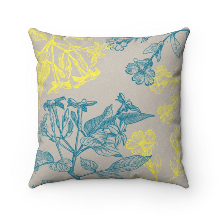 Double Sided Faux Suede Cushion with Blooming Floral Design, Available in 4 Sizes: navy blue, teal botanical floral pattern