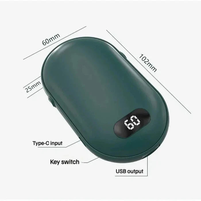 Double Sided Hand Warmer with Rechargeable Battery and Two Speeds: pink, dark green electric hand warmers, minimal modern sty