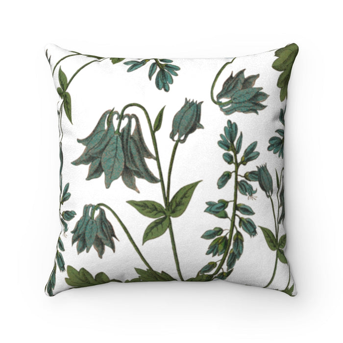 Double Sided Print Faux Suede Bluebell Flower Home Decor Cushion: white, dark green botanical floral pattern