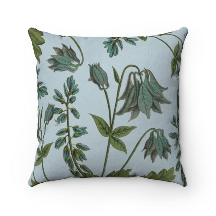Double Sided Print Faux Suede Bluebell Flower Home Decor Cushion: white, dark green botanical floral pattern
