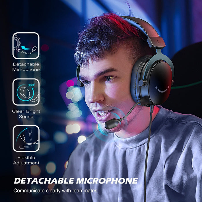Dragon 9 Enhanced Gaming Headphones with Immersive 7.1 Surround Sound: black, dark gray person wearing over-ear gaming headph