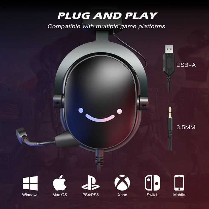 Dragon 9 Enhanced Gaming Headphones with Immersive 7.1 Surround Sound: black, dark gray person wearing over-ear gaming headph