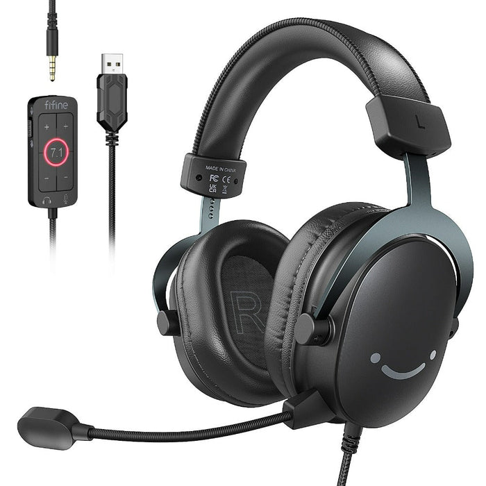Dragon 9 Enhanced Gaming Headphones with Immersive 7.1 Surround Sound: black, dark gray person wearing over-ear gaming headph