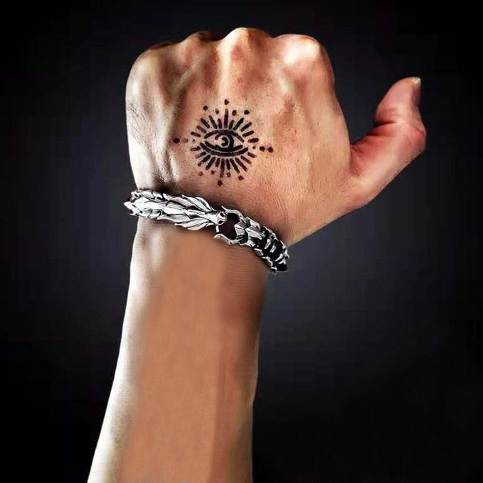 Dragon Keel Bracelet with Silver Plating: silver, black bracelet, edgy style