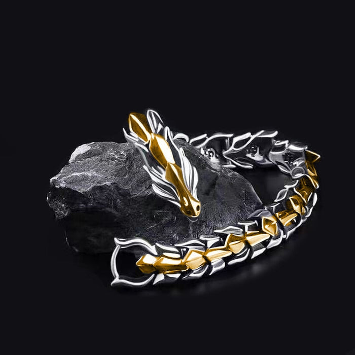 Dragon Keel Bracelet with Silver Plating: silver, black bracelet, edgy style