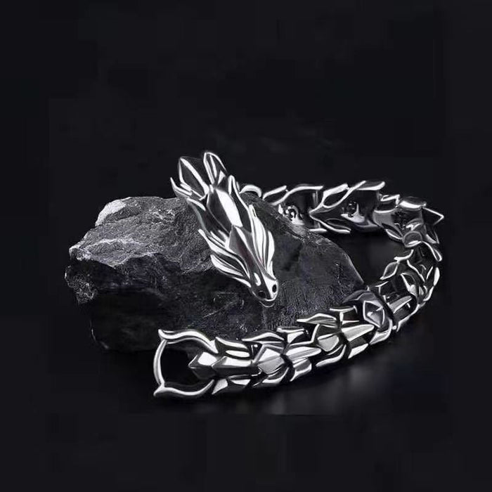 Dragon Keel Bracelet with Silver Plating: silver, black bracelet, edgy style
