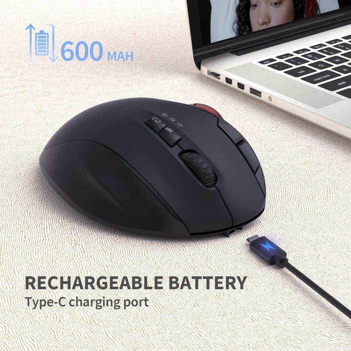 Dragon Wireless Trackball Mouse with 2.4Ghz and Bluetooth Connectivity: black, dark gray wireless computer mouse, modern ergo