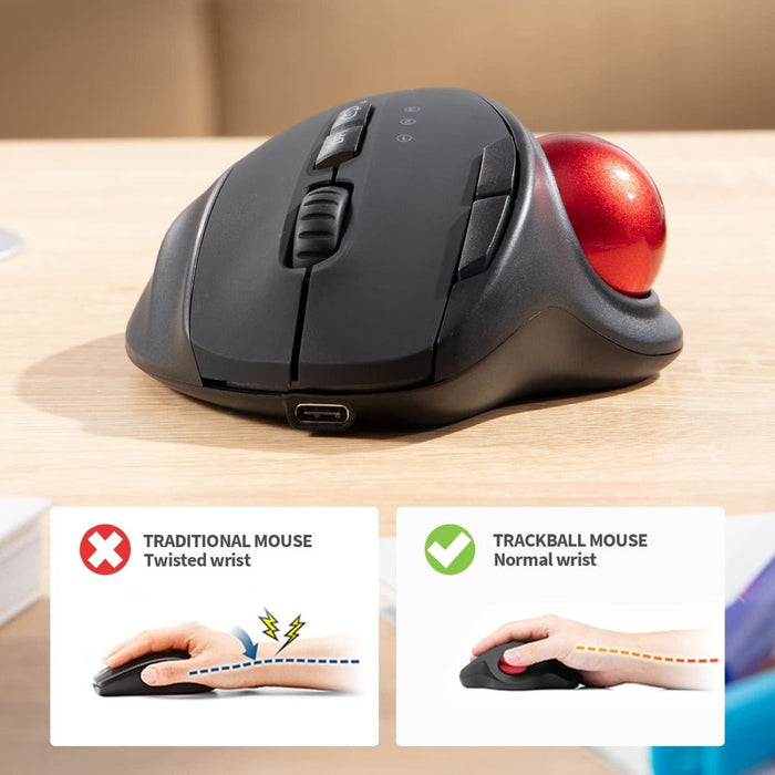 Dragon Wireless Trackball Mouse with 2.4Ghz and Bluetooth Connectivity: black, dark gray wireless computer mouse, modern ergo