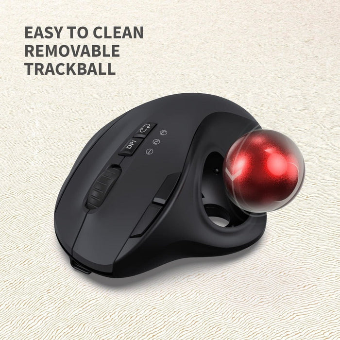 Dragon Wireless Trackball Mouse with 2.4Ghz and Bluetooth Connectivity: black, dark gray wireless computer mouse, modern ergo