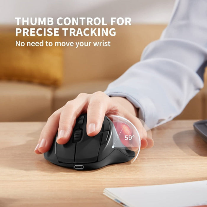 Dragon Wireless Trackball Mouse with 2.4Ghz and Bluetooth Connectivity: black, dark gray wireless computer mouse, modern ergo