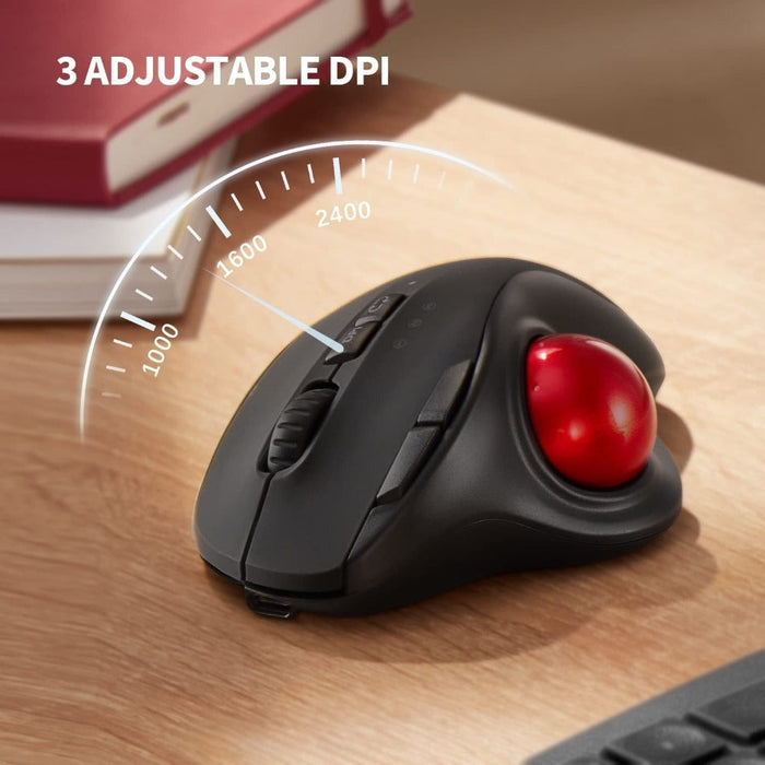 Dragon Wireless Trackball Mouse with 2.4Ghz and Bluetooth Connectivity: black, dark gray wireless computer mouse, modern ergo