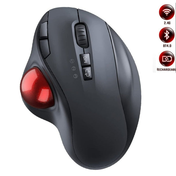 Dragon Wireless Trackball Mouse with 2.4Ghz and Bluetooth Connectivity: black, dark gray wireless computer mouse, modern ergo