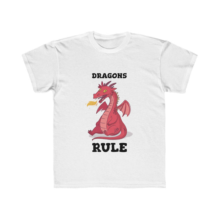 Dragons Rule T-Shirt for Boys: white, red dragon, cartoon graphic style