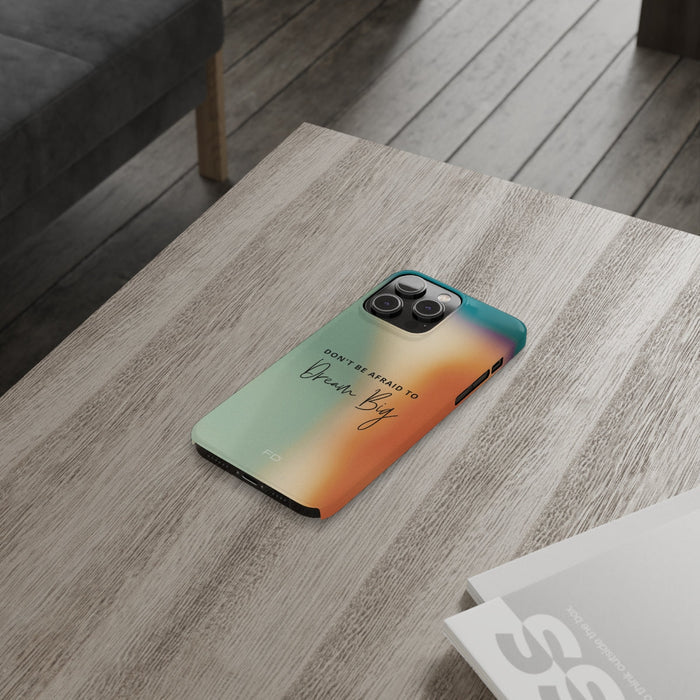 Dream Big Quotation Sleek Cover for iPhone: teal, mint green phone case, minimal inspirational style