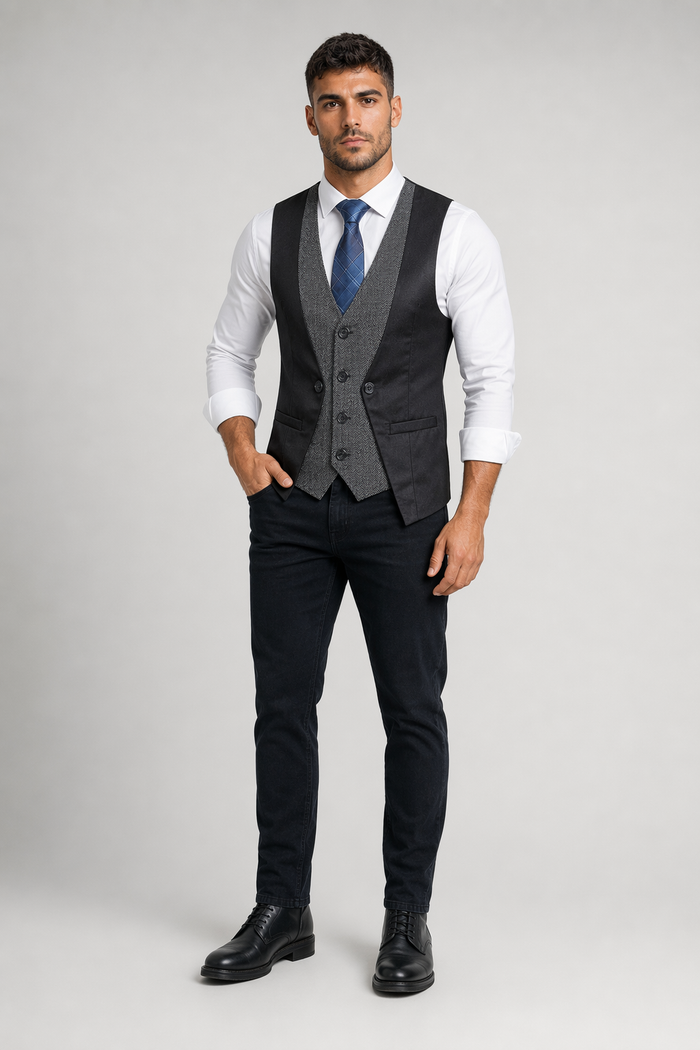 Dual Layer Men's Dress Vest Black