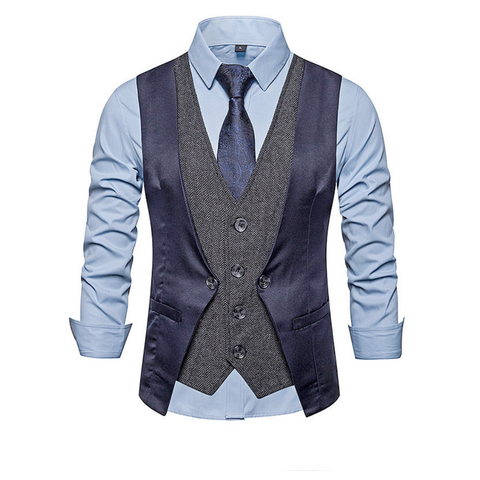 Dual Layer Men's Dress Vest: light blue, dark navy men's formal outfit ensemble