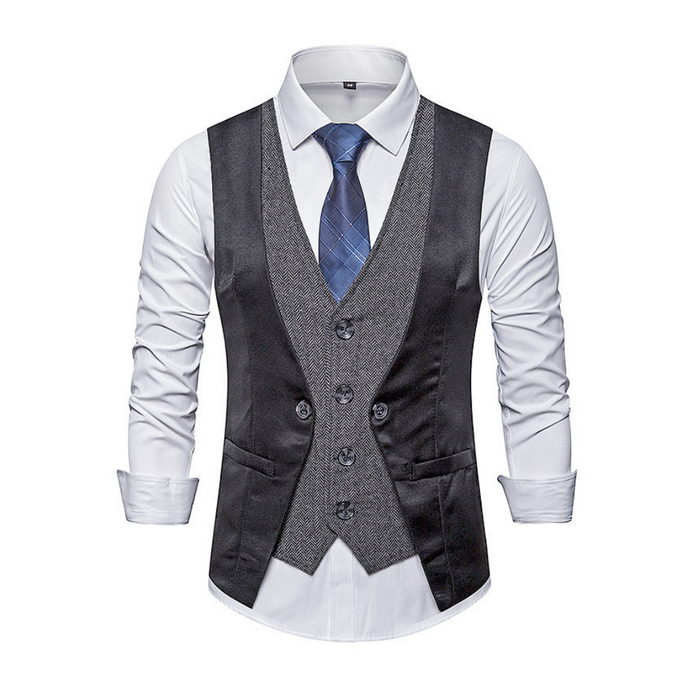 Dual Layer Men's Dress Vest: light blue, dark navy men's formal outfit ensemble