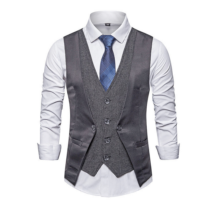 Dual Layer Men's Dress Vest: light blue, dark navy men's formal outfit ensemble
